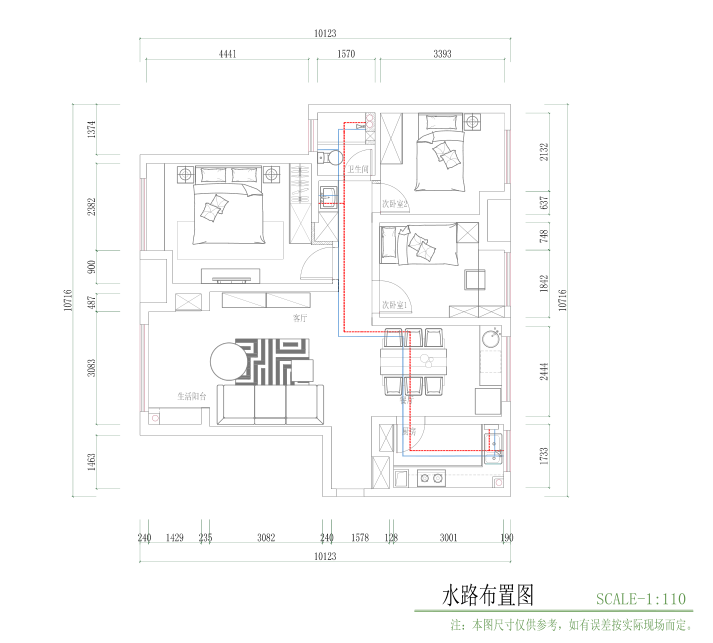 西安110平三室兩廳的硬裝設計圖紙-4
