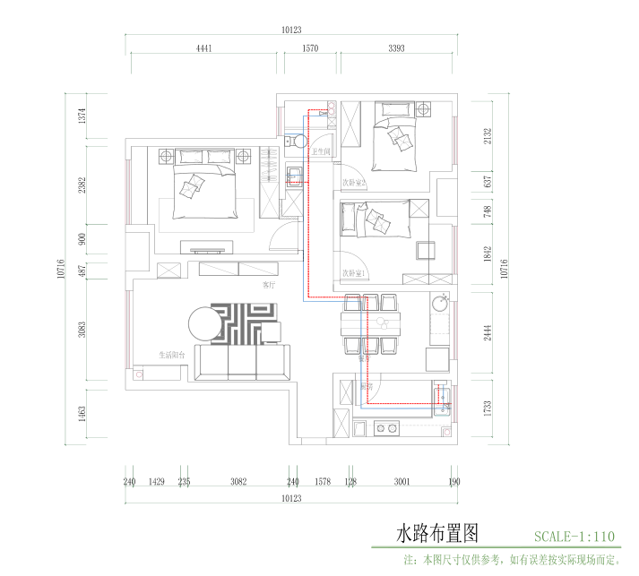 西安110平三室两厅的硬装设计图纸-4