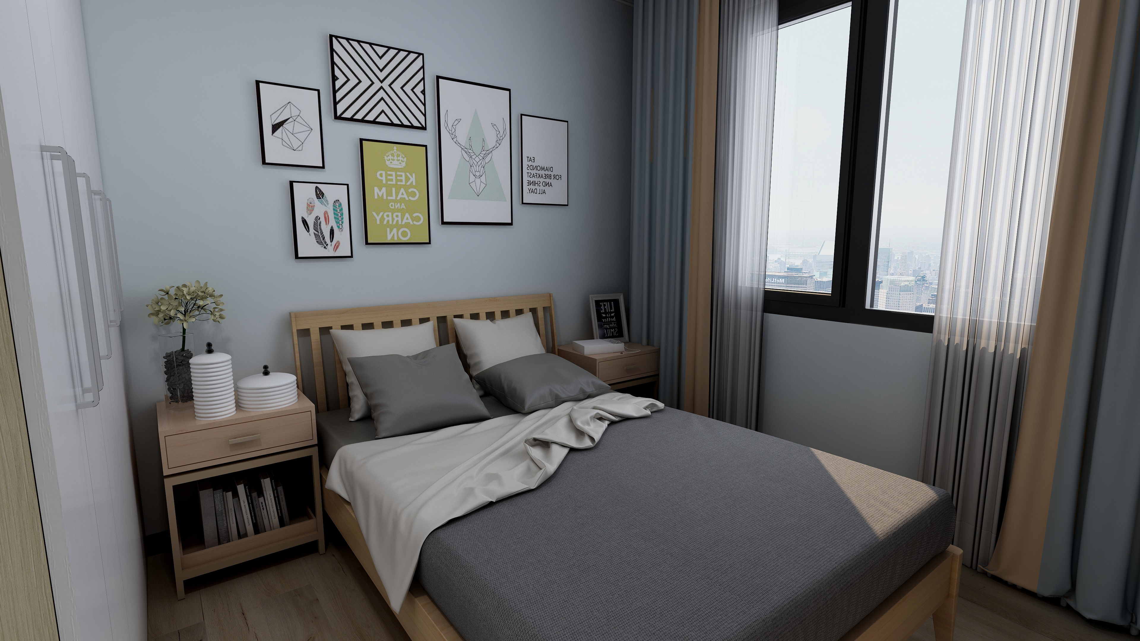 现代卧室简约设计效果图|空间|家装设计|A17730029017 - 原创作品 - 站酷 (ZCOOL)
